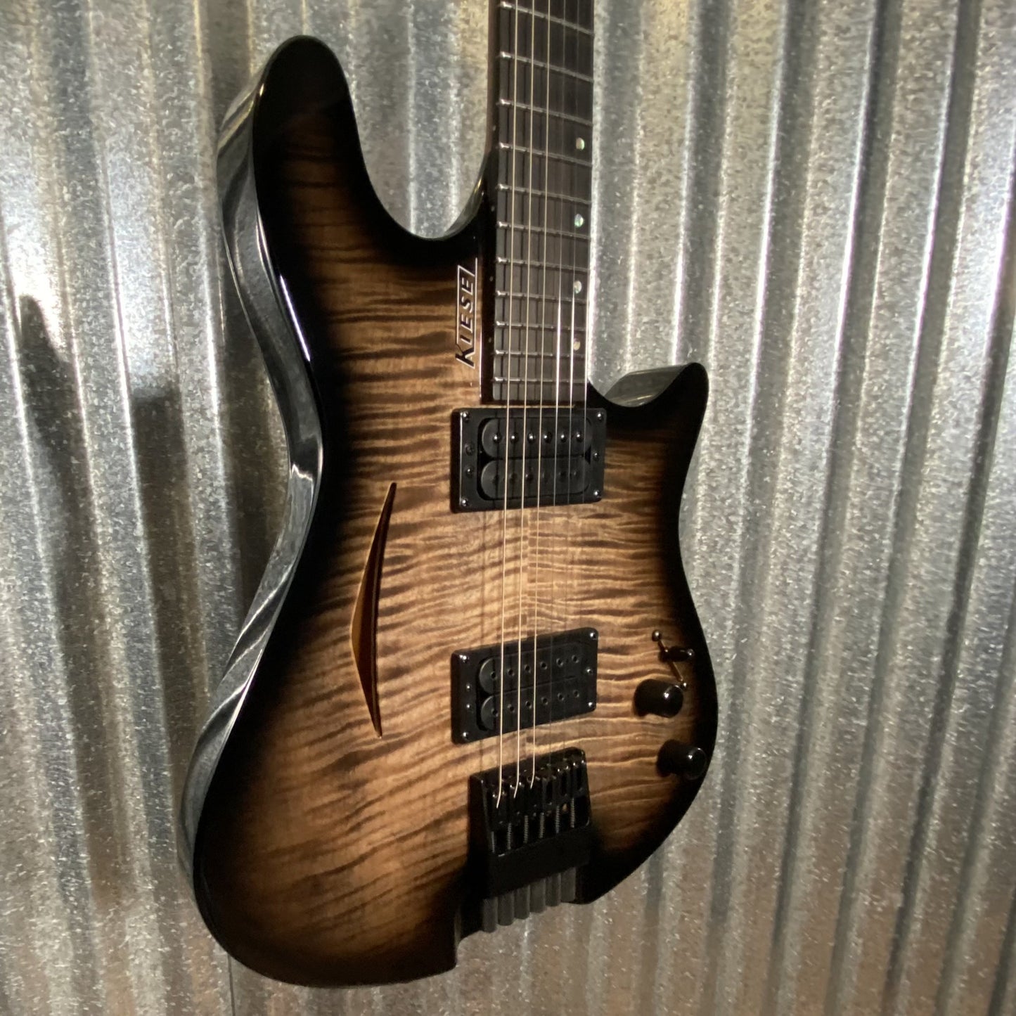 Kiesel M6 Tim Miller Semi Hollow Headless Black Burst Guitar & Bag #159557