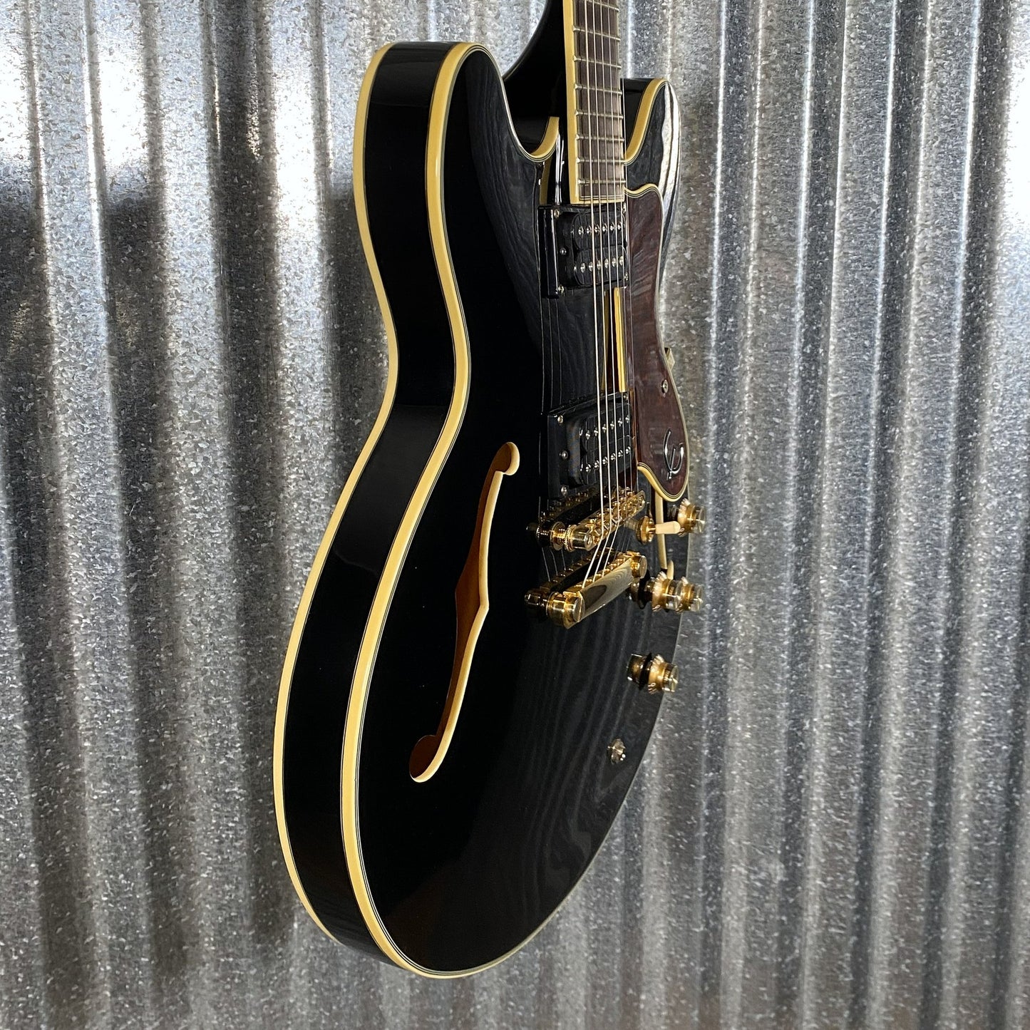 Epiphone Sheraton II Pro Semi Hollow Black Guitar #3545 Used