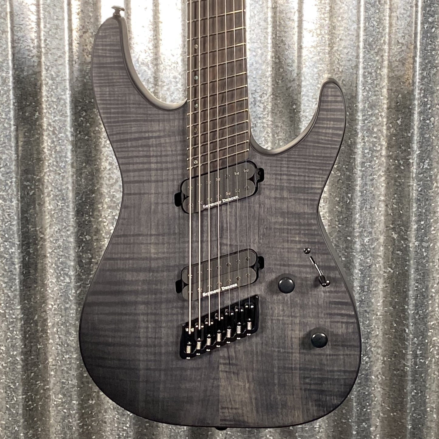 ESP LTD M-1007 7 String Multi Scale Flame See Thru Black Satin Guitar M1007MSFMSTBLKS #1012 Used