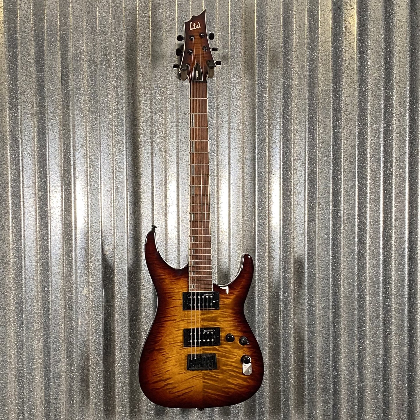 ESP LTD H-200 Flame Top Dark Brown Sunburst Guitar & Case #1026 Used