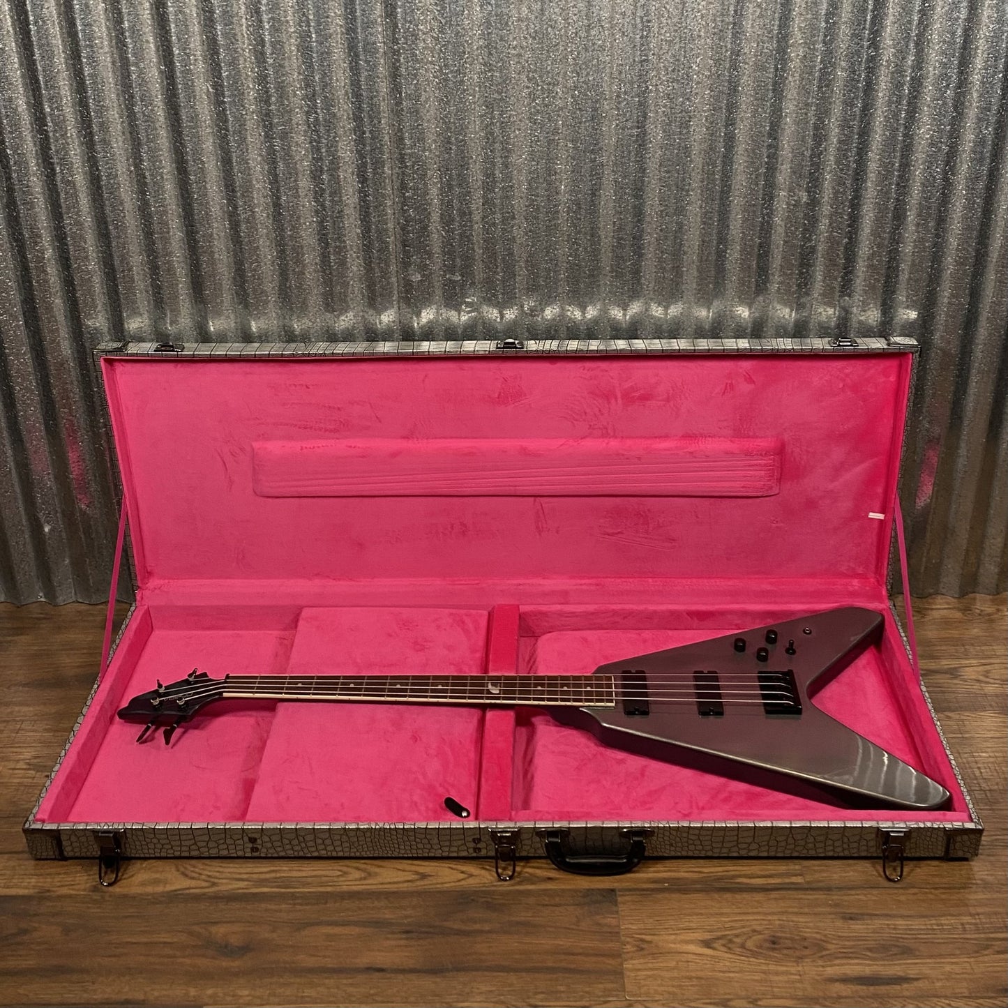 HardLuck Kings Cobra V 4 String Bass Gun Metal & Case #26001 Used