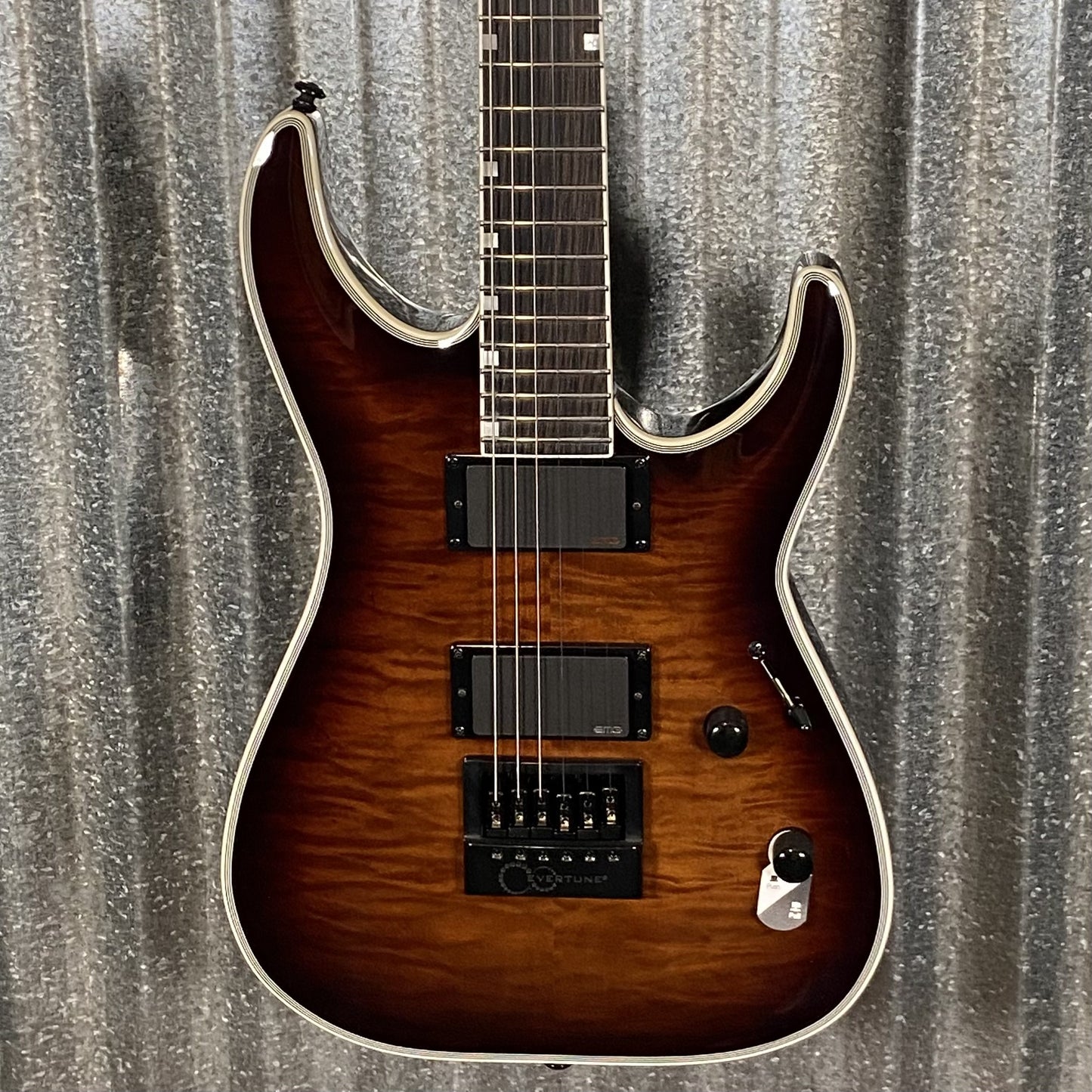 ESP LTD MH-1000 Evertune Flame Dark Brown Sunburst Guitar & Case #0341 Used