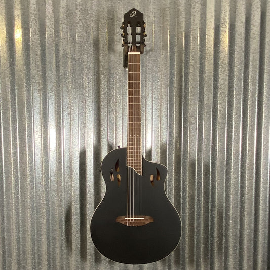 Ortega RTPSTD-SBK Black Thinline Nylon Acoustic Electric Guitar & Bag #0547