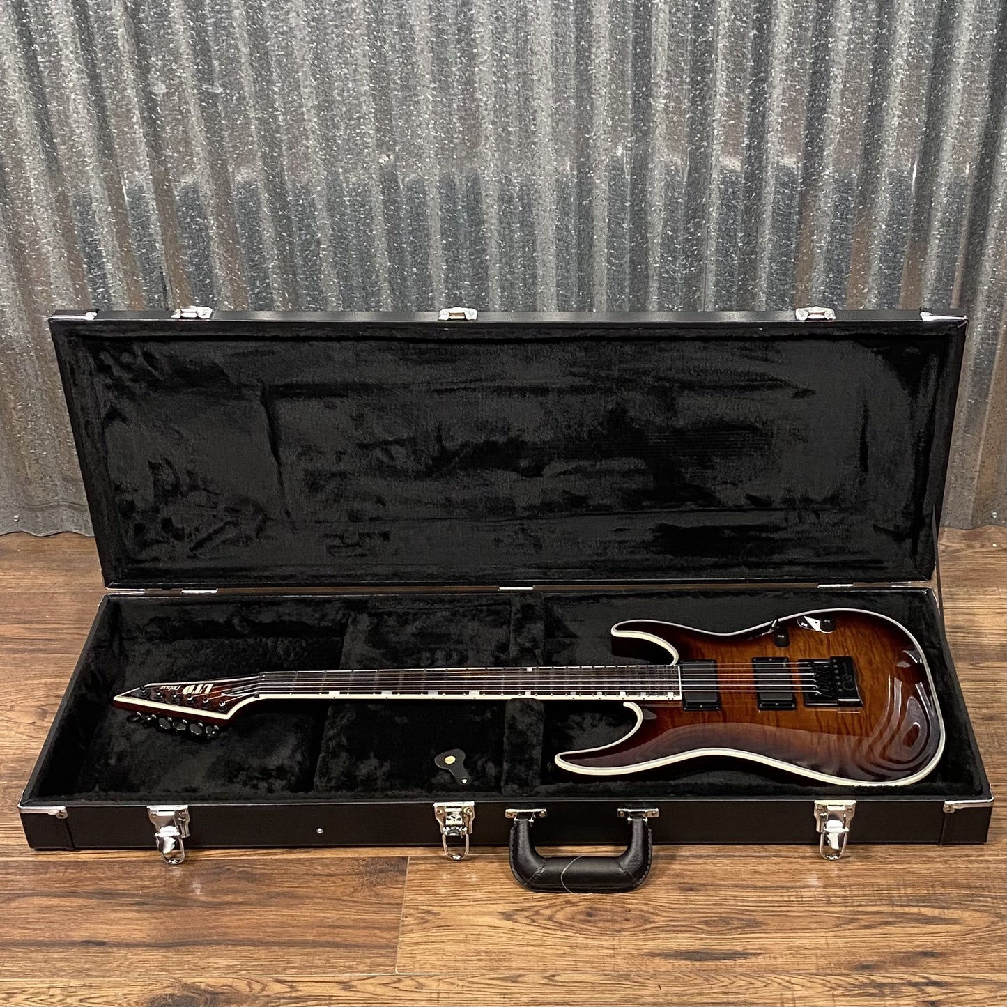 ESP LTD MH-1000 Evertune Flame Dark Brown Sunburst Guitar & Case #0341 Used