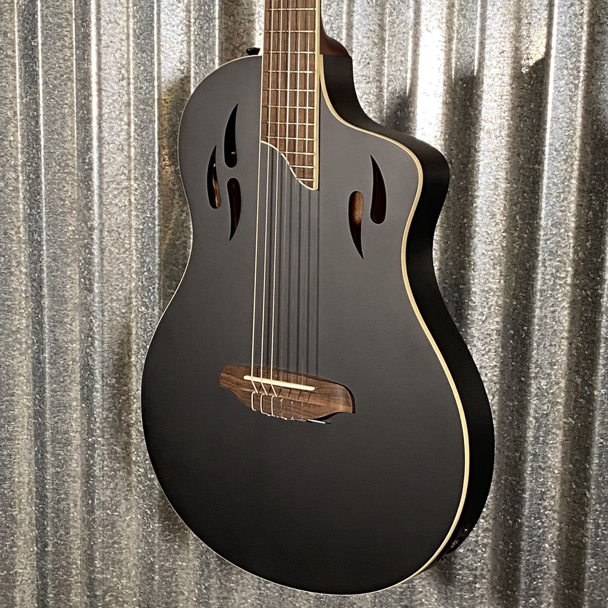 Ortega RTPSTD-SBK Black Thinline Nylon Acoustic Electric Guitar & Bag #0547