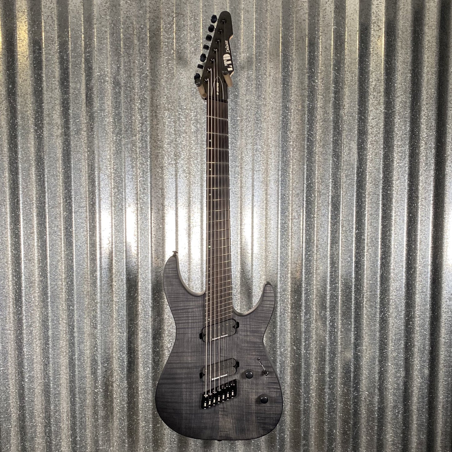 ESP LTD M-1007 7 String Multi Scale Flame See Thru Black Satin Guitar M1007MSFMSTBLKS #1012 Used