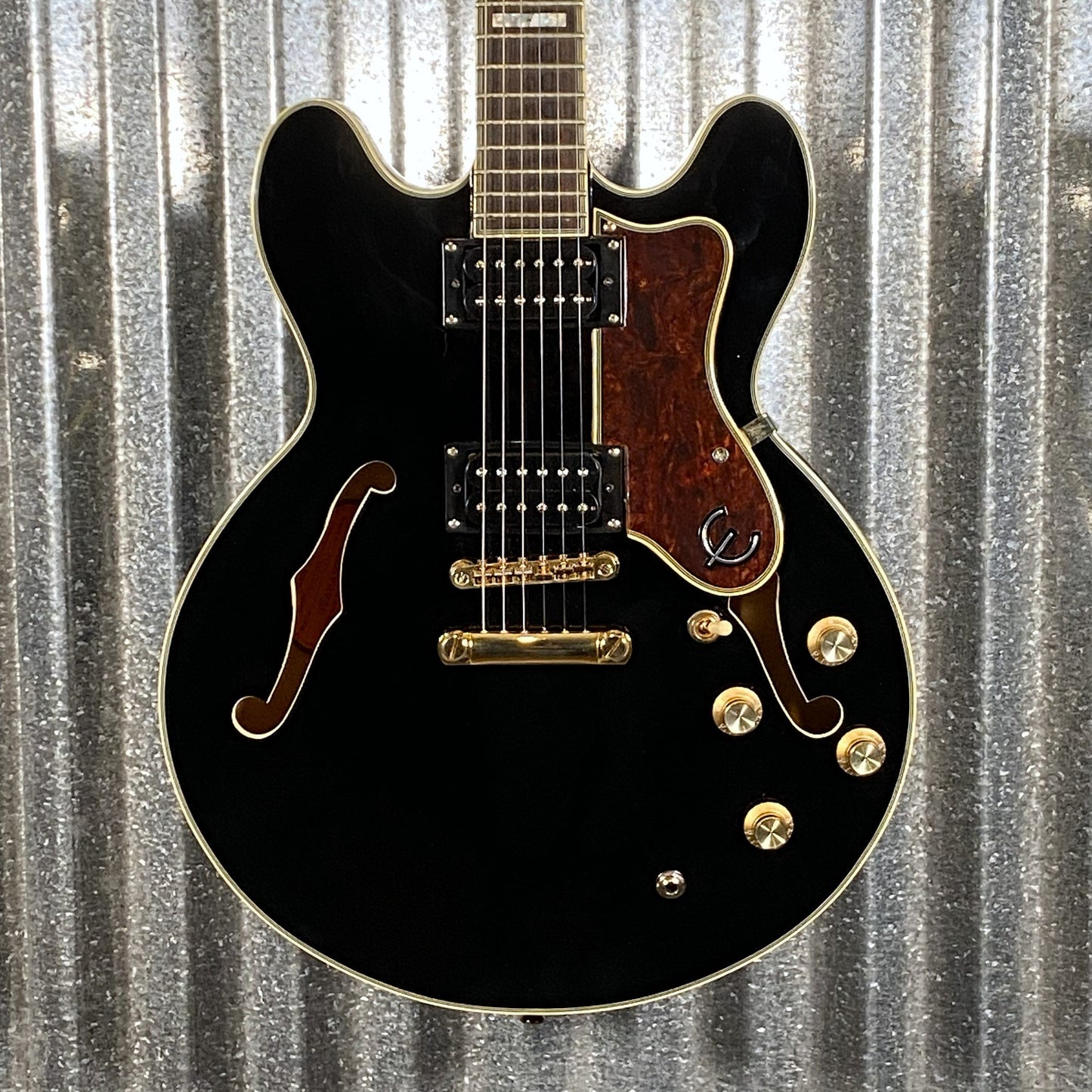 Epiphone Sheraton II Pro Semi Hollow Black Guitar #3545 Used