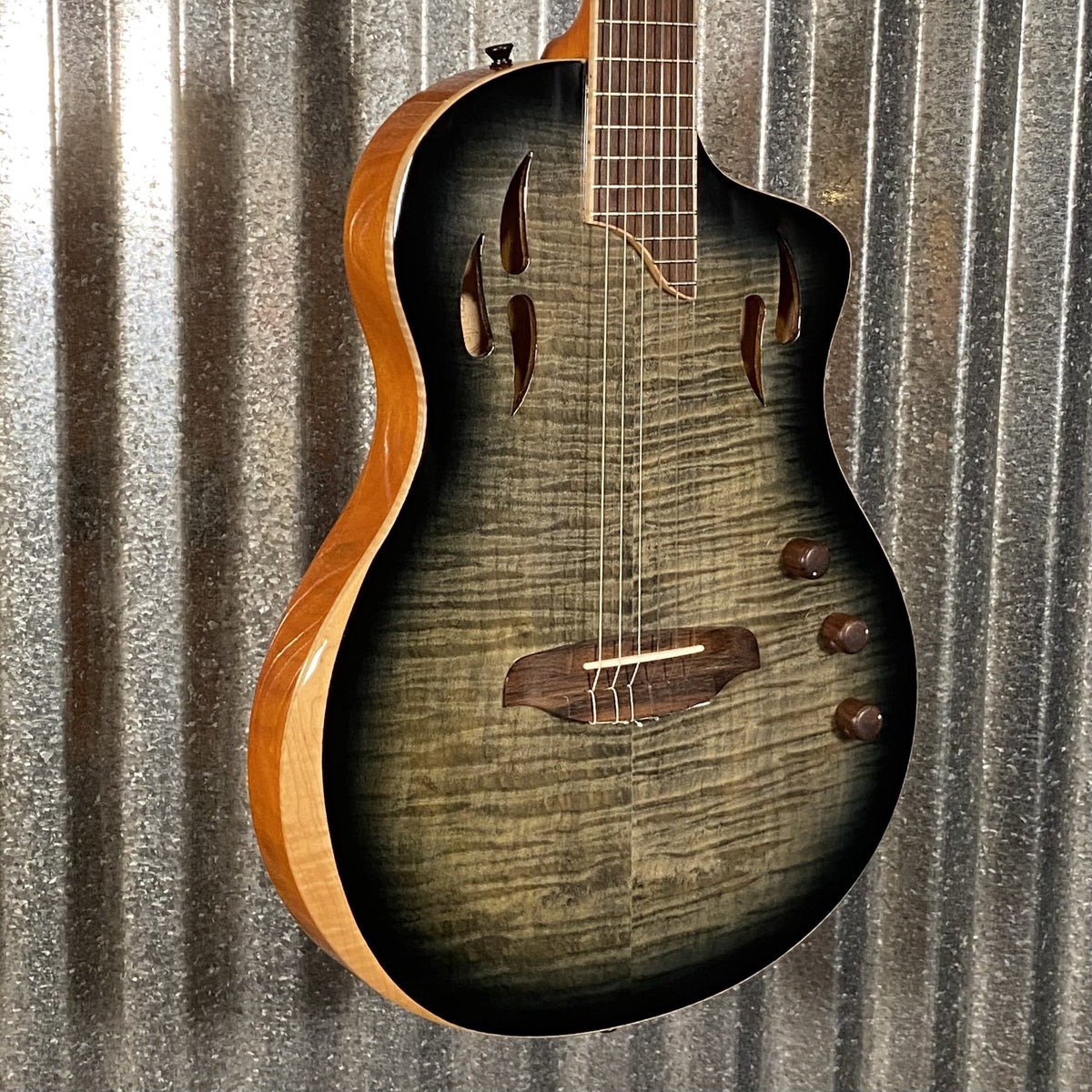 Ortega RTPG-LS1 Charcoal Burst Thinline Nylon Acoustic Electric Guitar & Bag #0234 Blem