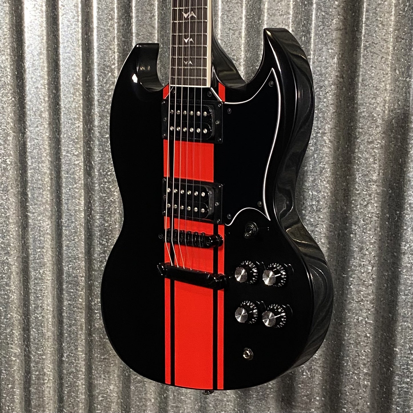 Westcreek Guitars Racer SG Offset Style Black Red Stripe #0043 Used