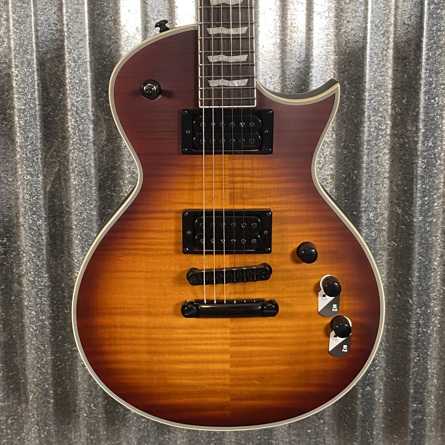 ESP LTD EC-1000T CMT Flame Top Tobacco Sunburst Satin Guitar #0156  Used
