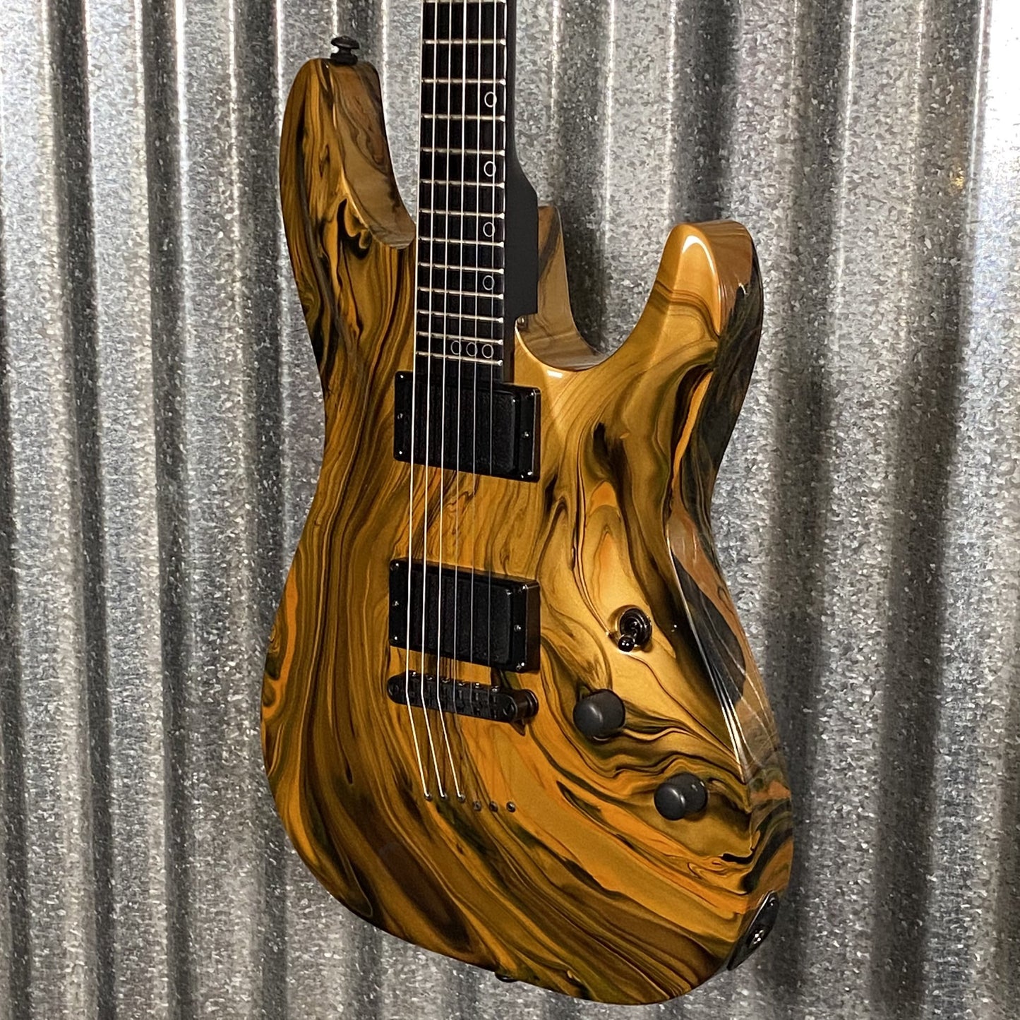 Schecter C-1 Hydro Dip Golden Eclipse Guitar #0739