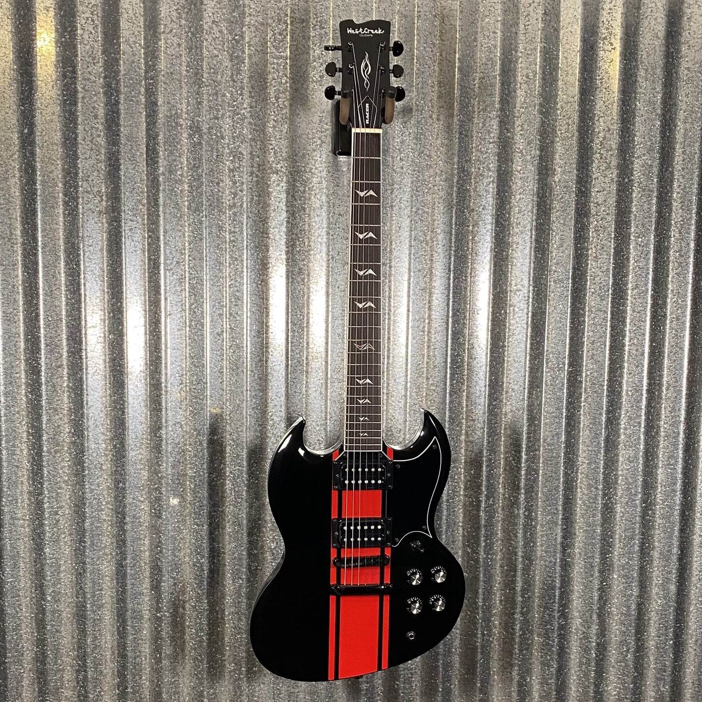 Westcreek Guitars Racer SG Offset Style Black Red Stripe #0043 Used