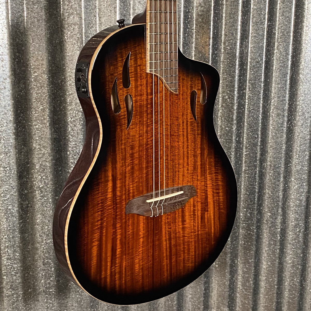 Ortega RTPDLX-ACA Acacia Burst Thinline Nylon Acoustic Electric Guitar & Bag #0020
