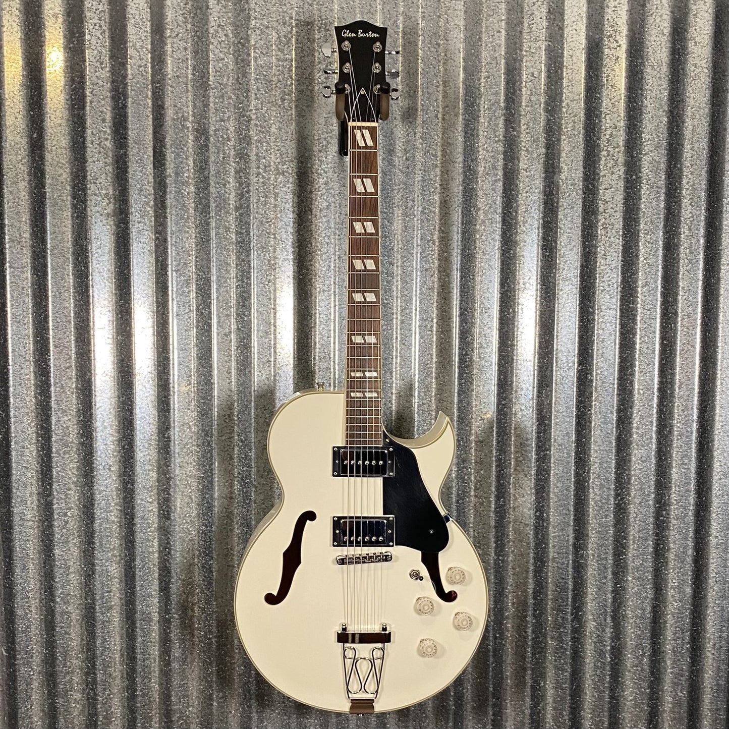 Glen Burton GE775 Chicago Hollow Body White Guitar #0000 Used