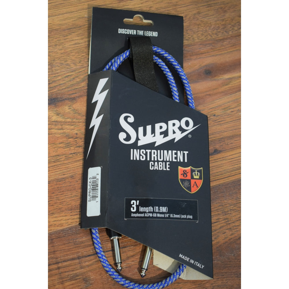 Supro USA CX-3 3.25' Guitar Bass Instrument Cable Blue
