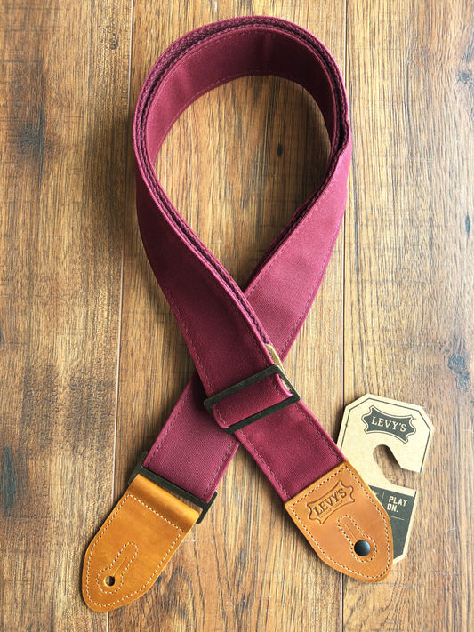Levy's M7WC-BRG 2" Waxed Canvas Cotton Back Adjustable Guitar & Bass Strap Burgundy