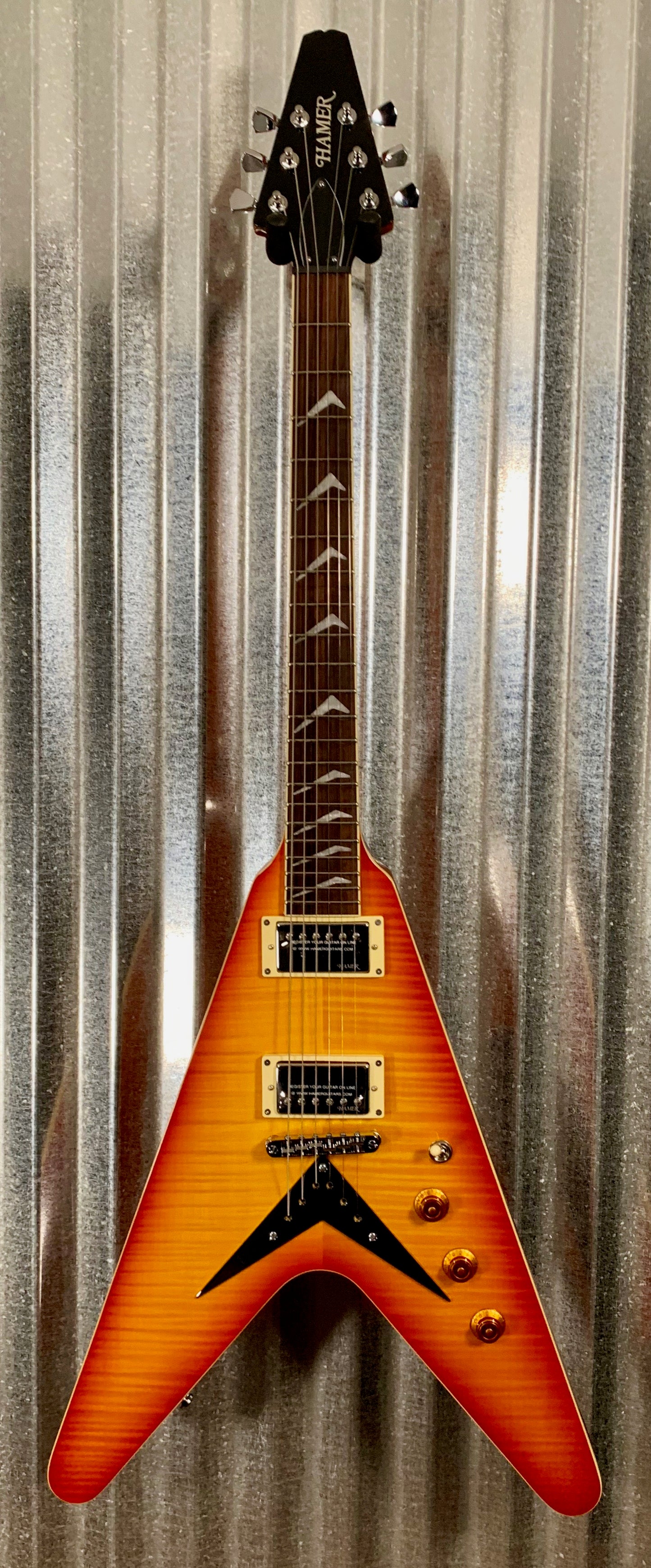Hamer Vector Mahogany Flying V Cherry Sunburst Electric Guitar & Bag #1006