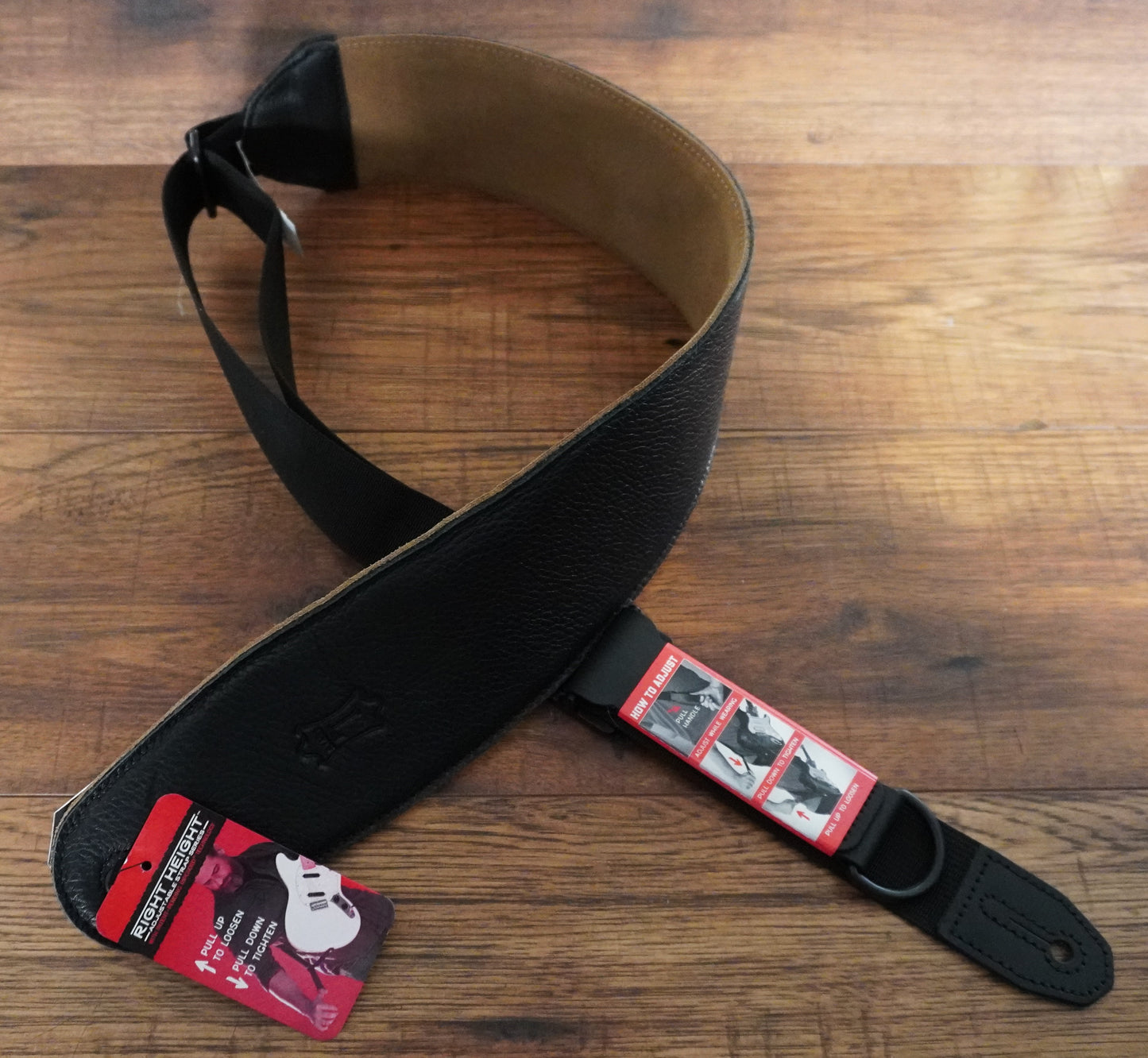 Levy's MRH4GF-BLK Right Height 3.5” Garment Leather Padded Bass Guitar Strap Black