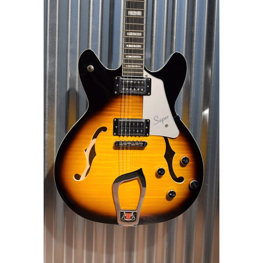 Hagstrom Super VIking SUVIK-TSB Tobacco Sunburst Flame Top Semi-Hollow Guitar #0277
