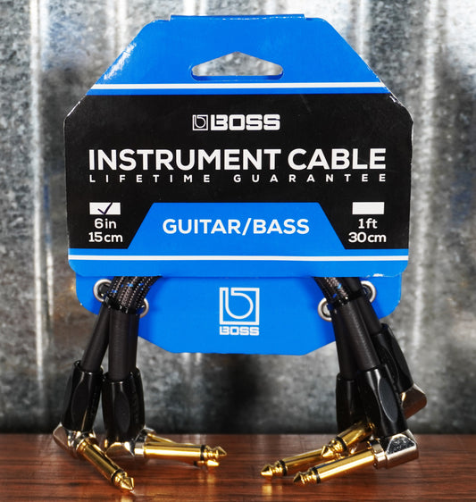 Boss BIC-PC-3 6" / 15CM 1/4" Instrument Cable Angled/Angled 3 Pack