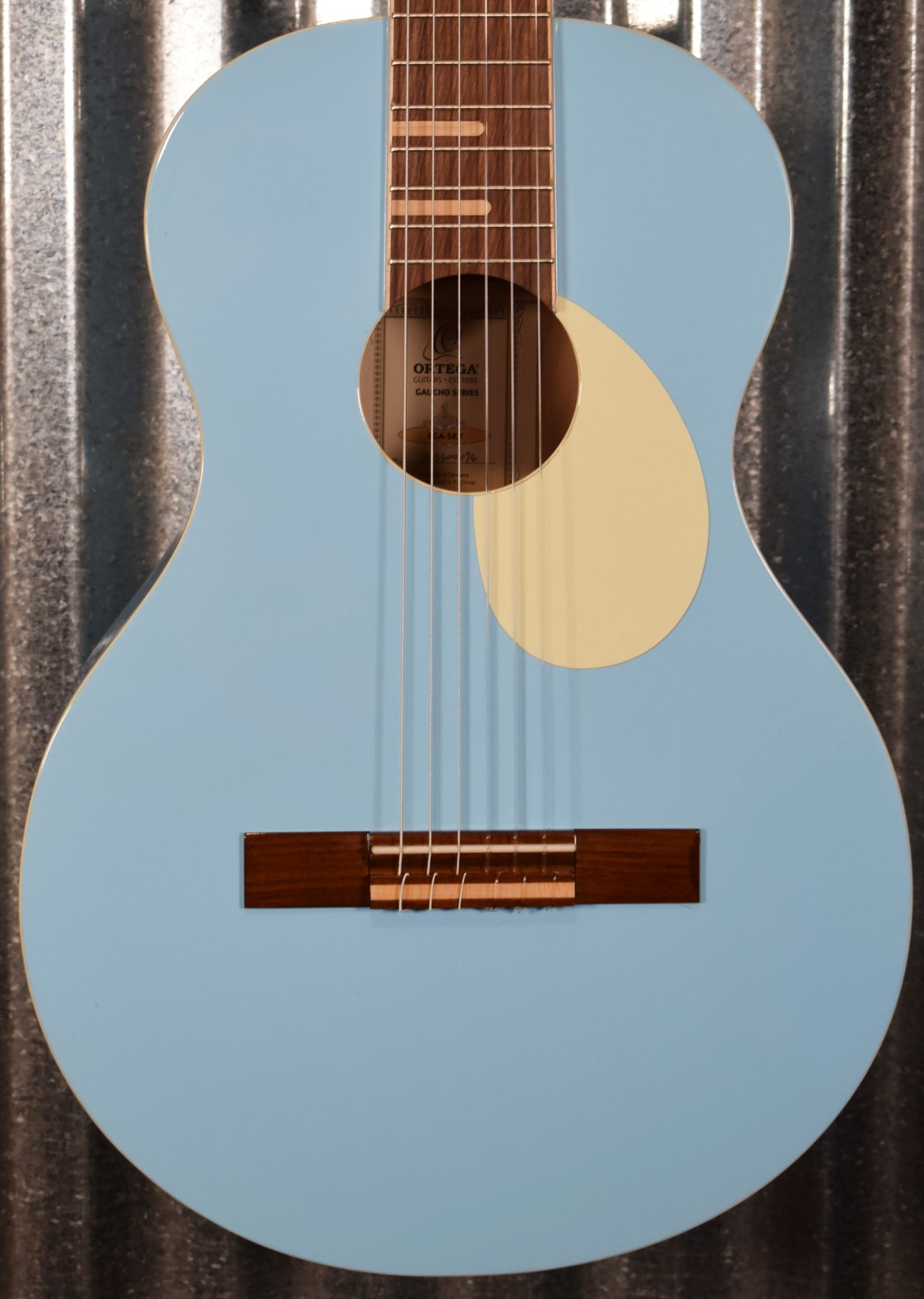 Ortega RGA-SKY Gaucho Nylon String Parlor Guitar Sky Blue Guitar & Bag #0094