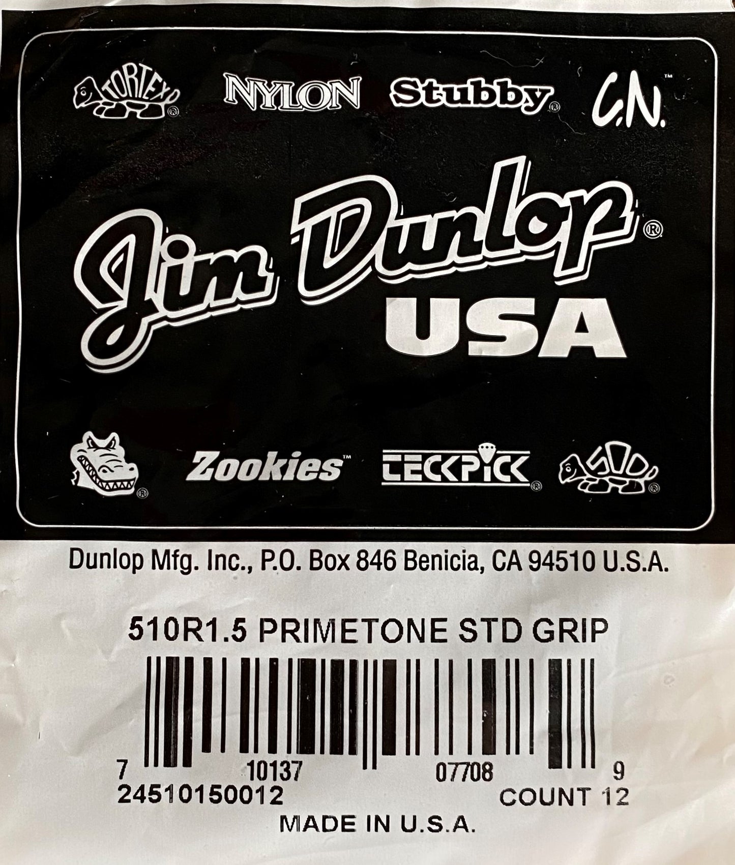 Dunlop 510-150 Primetone Standard Grip 1.5mm Guitar Pick Bag 12 Count