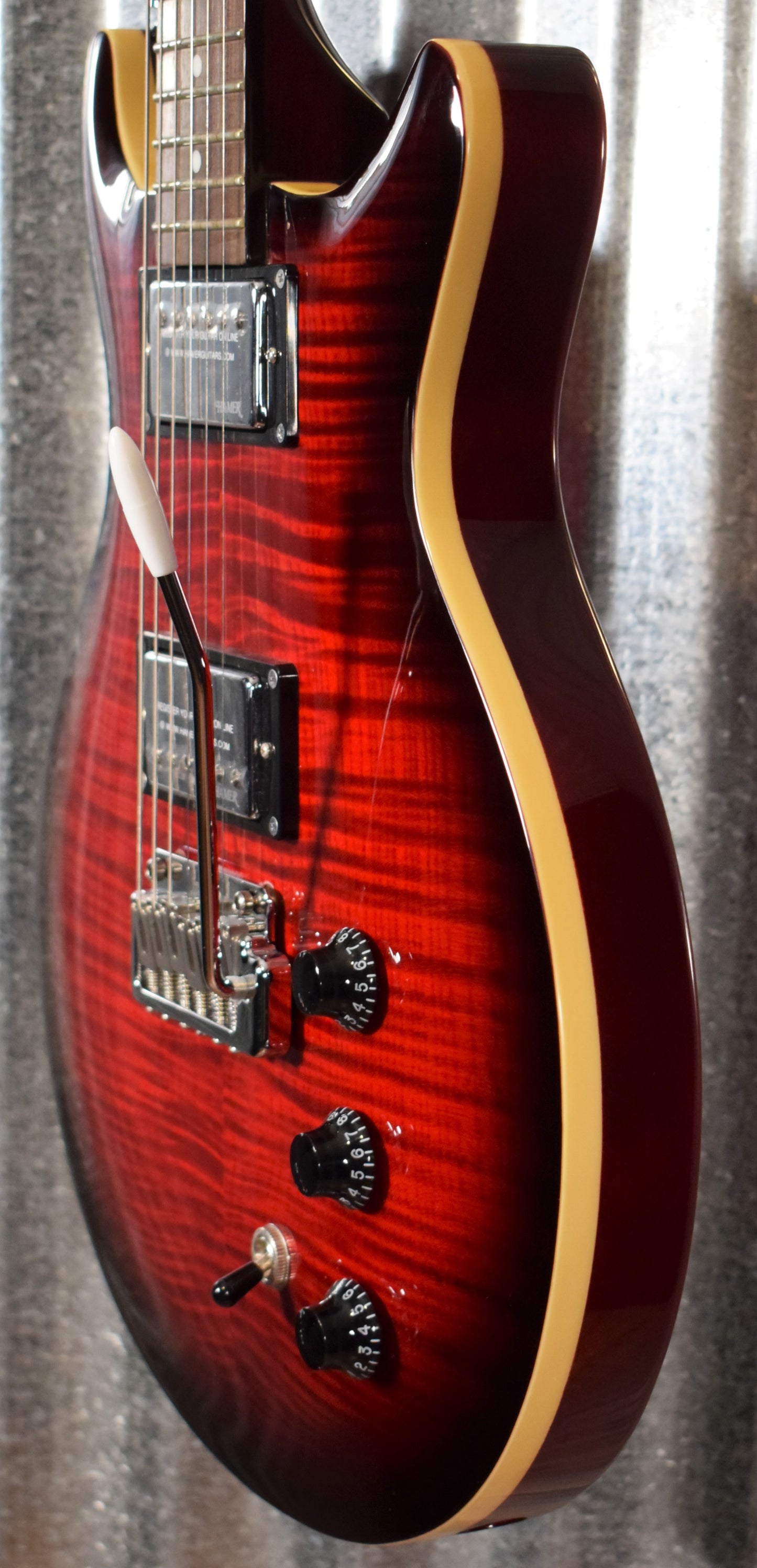 Hamer Archtop Flame Dark Cherry Wilkinson Tremolo Guitar SATFW-DCB #1099