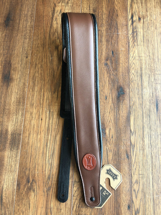 Levy's MSS2-BRN 3" Adjustable Garment Leather Guitar & Bass Strap Brown