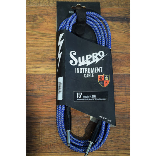 Supro USA CX-15 15' Guitar Bass Instrument Cable Blue