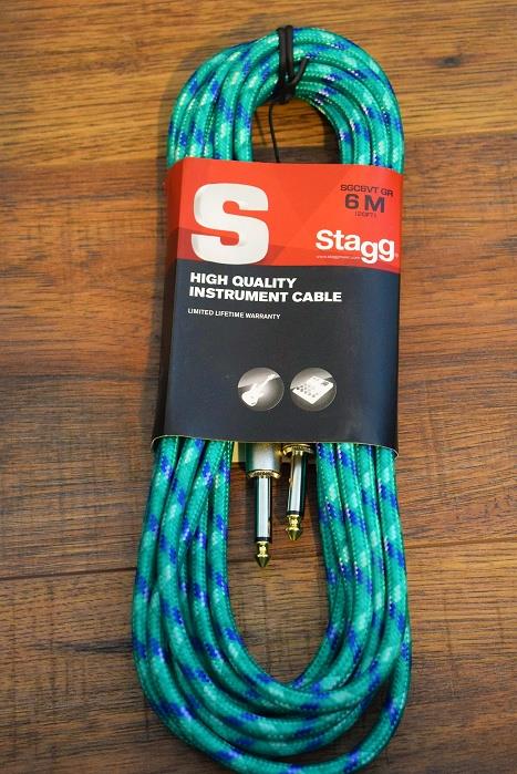 Stagg SGC6VT Vintage Tweed 6M 20' Guitar Instrument Signal 1/4" Cable GR Green