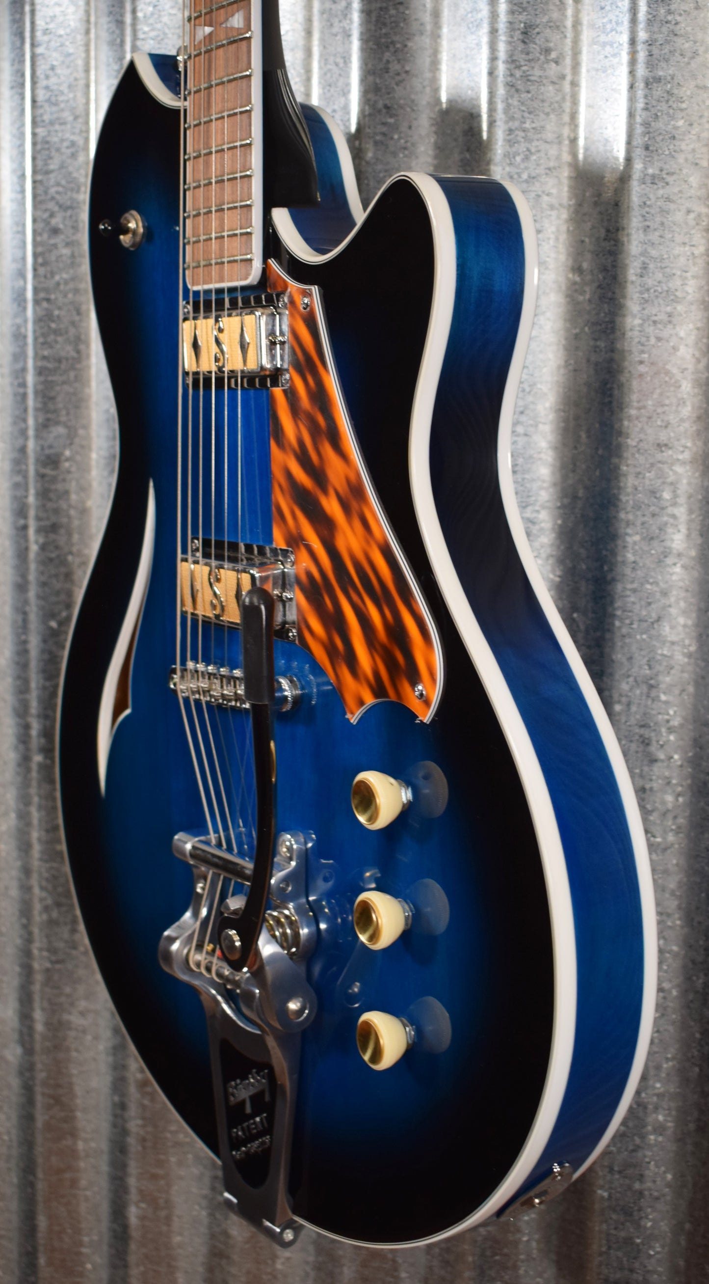 Supro USA 2052ABB7 Clermont Thinline Semi Hollow Trans Blueburst Bigsby Guitar & Case Demo #0369