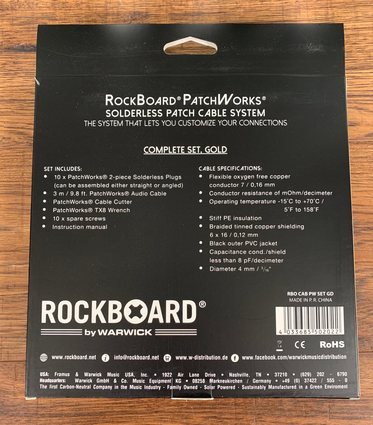 Warwick Rockboard PatchWorks Solderless Guitar Bass Effect Pedalboard Cable Kit 10 Plug Gold