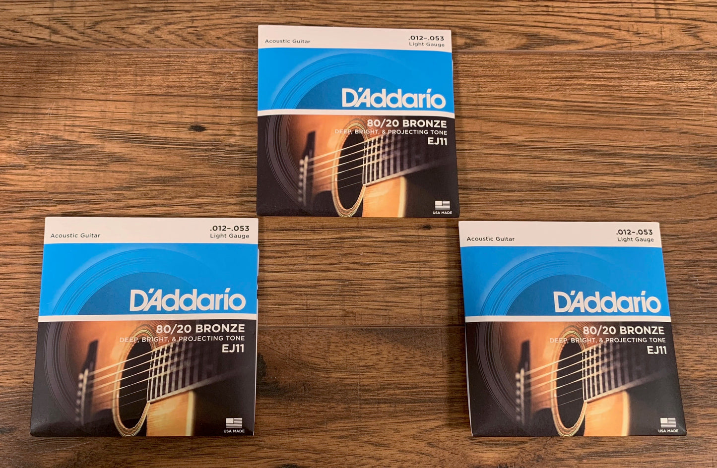 D'Addario EJ11 80/20 Bronze Light Acoustic Guitar Strings 12-53 3 Pack