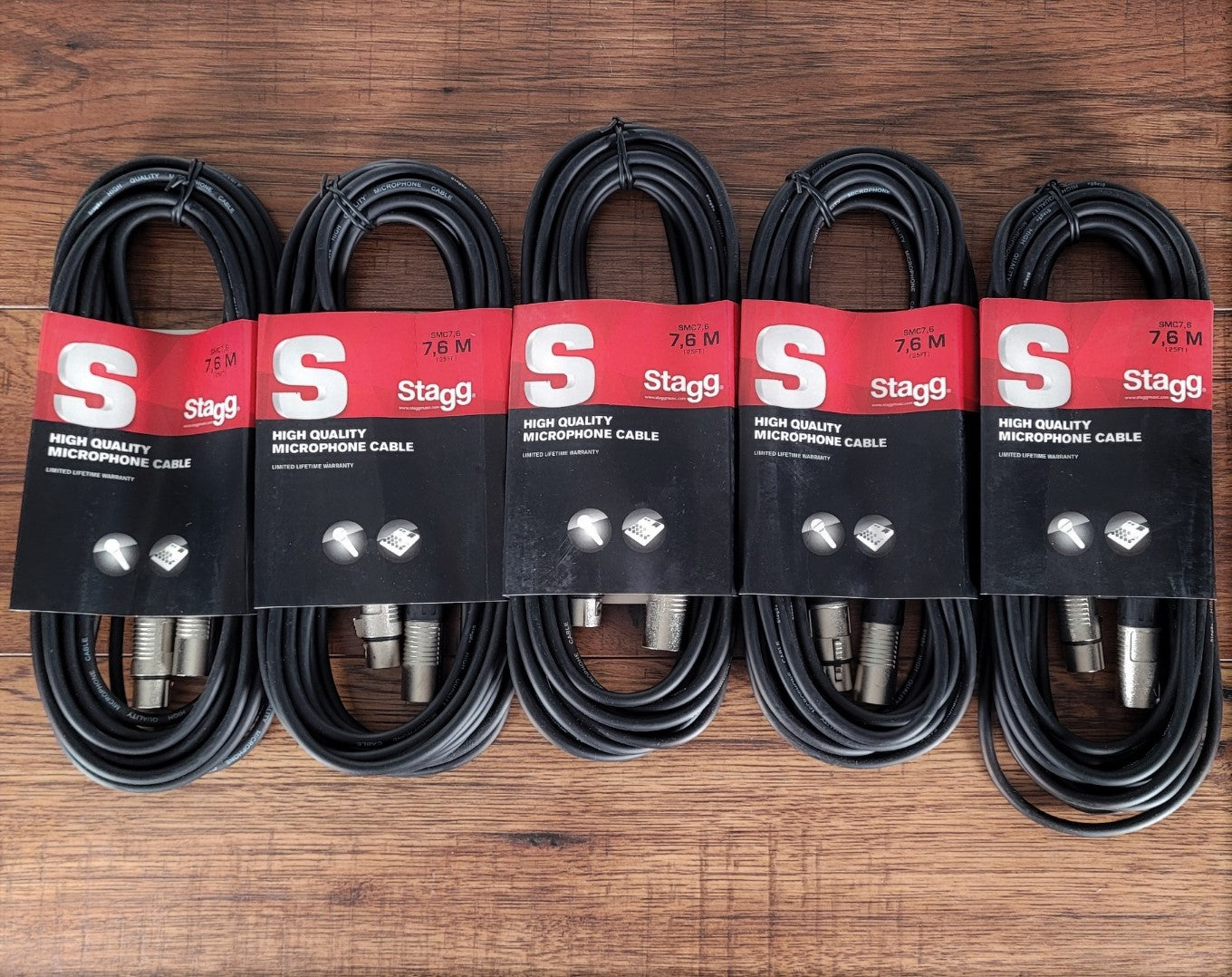Stagg SMC7.6M 25' XLR Microphone Cable Black 5 Pack