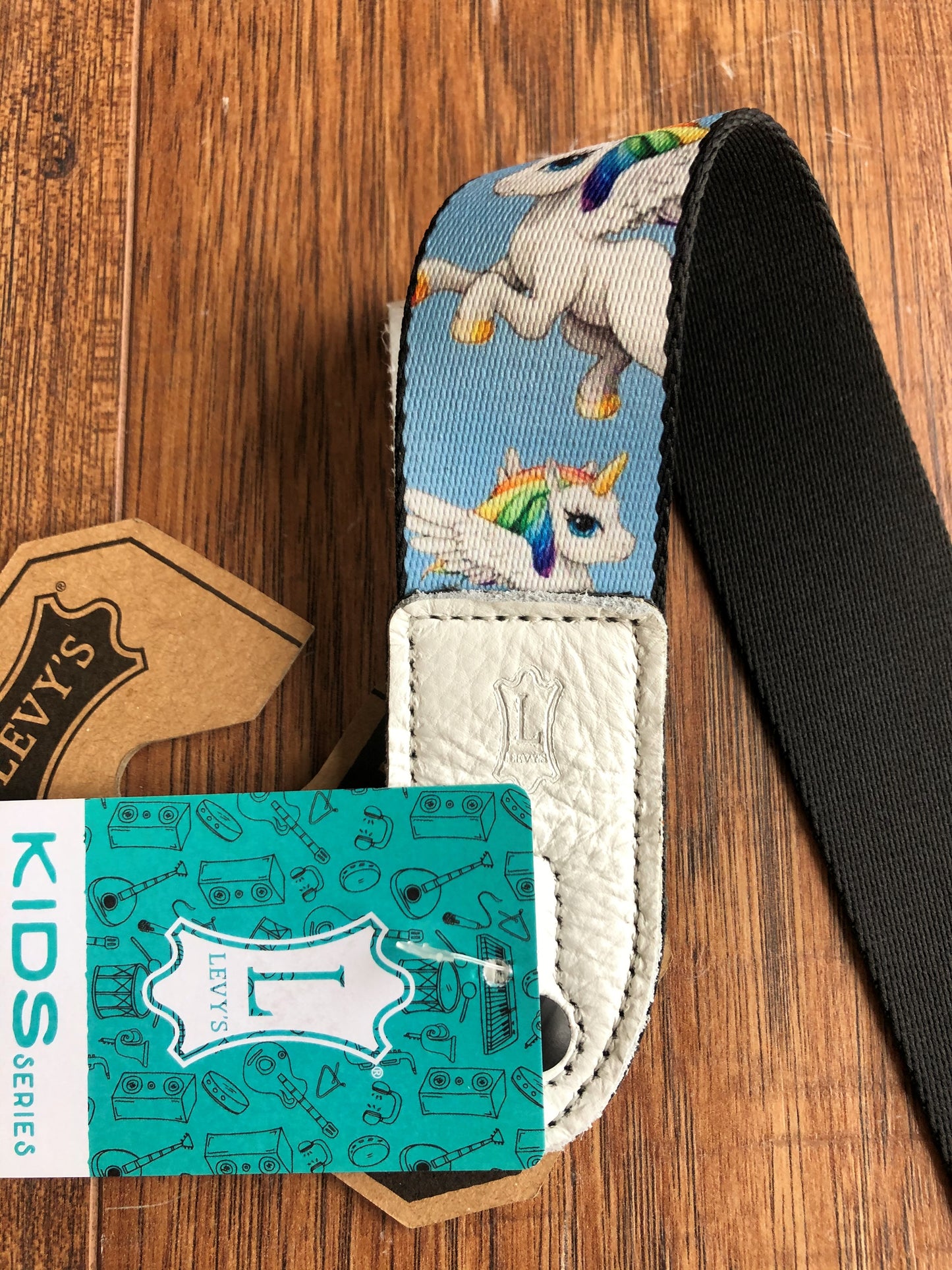 Levy's MPJR-005 1.5" Adjustable Printed Kids Guitar & Bass Strap Unicorn Blue