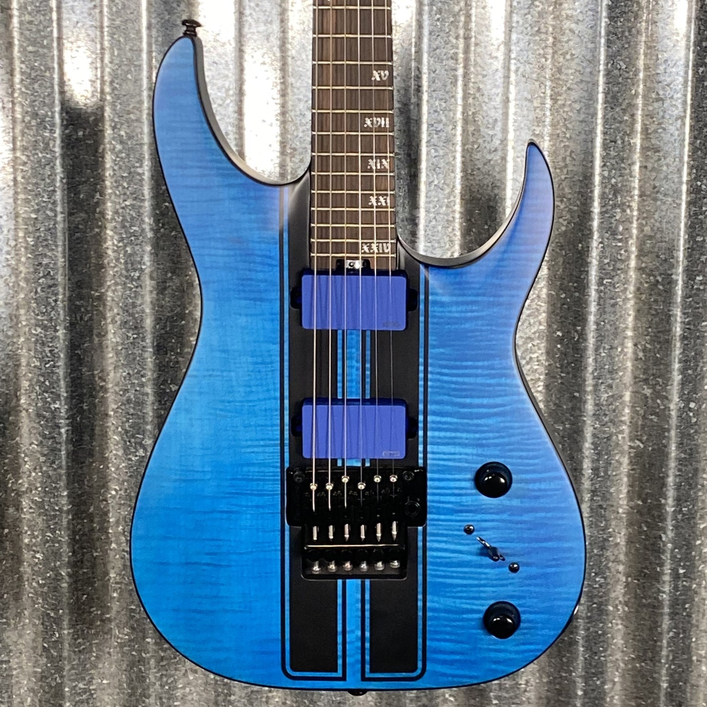 Schecter Banshee GT FR Flame Top Floyd Rose Satin Trans Blue Black Stripe Guitar #0657