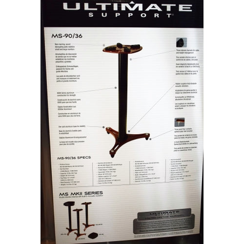 Ultimate Support MS-90-36B MKII 36" Isolation Studio Monitor Speaker Stand Pair Black