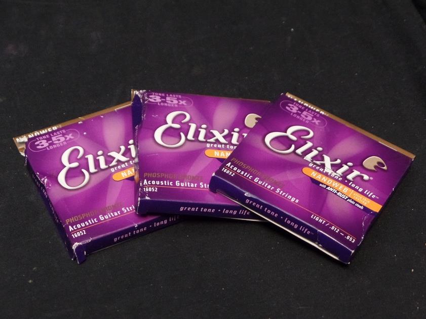 Elixir Phosphor Bronze Acoustic Guitar String NANOWEB 3PK Light .012-.053 16052*