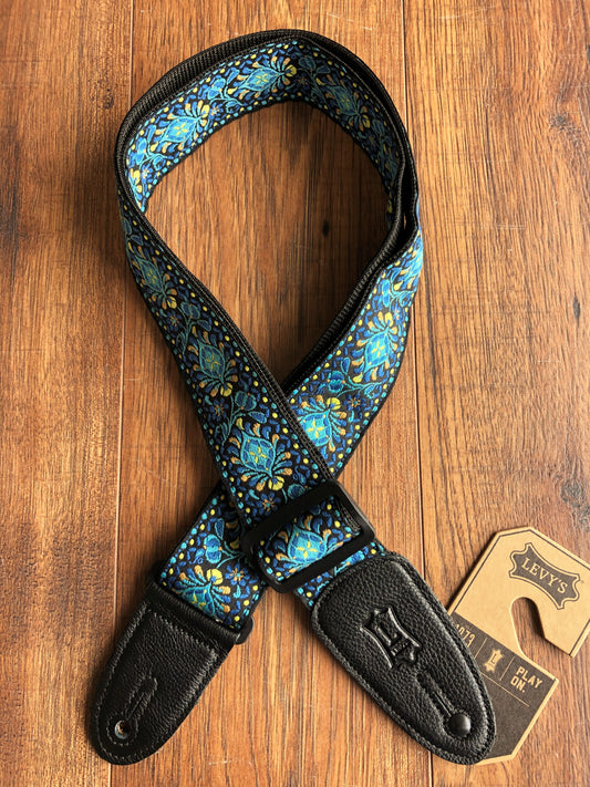 Levy's M8HT-04 2" Hootenanny Jacquard Poly Adjustable Guitar & Bass Strap Blue Black