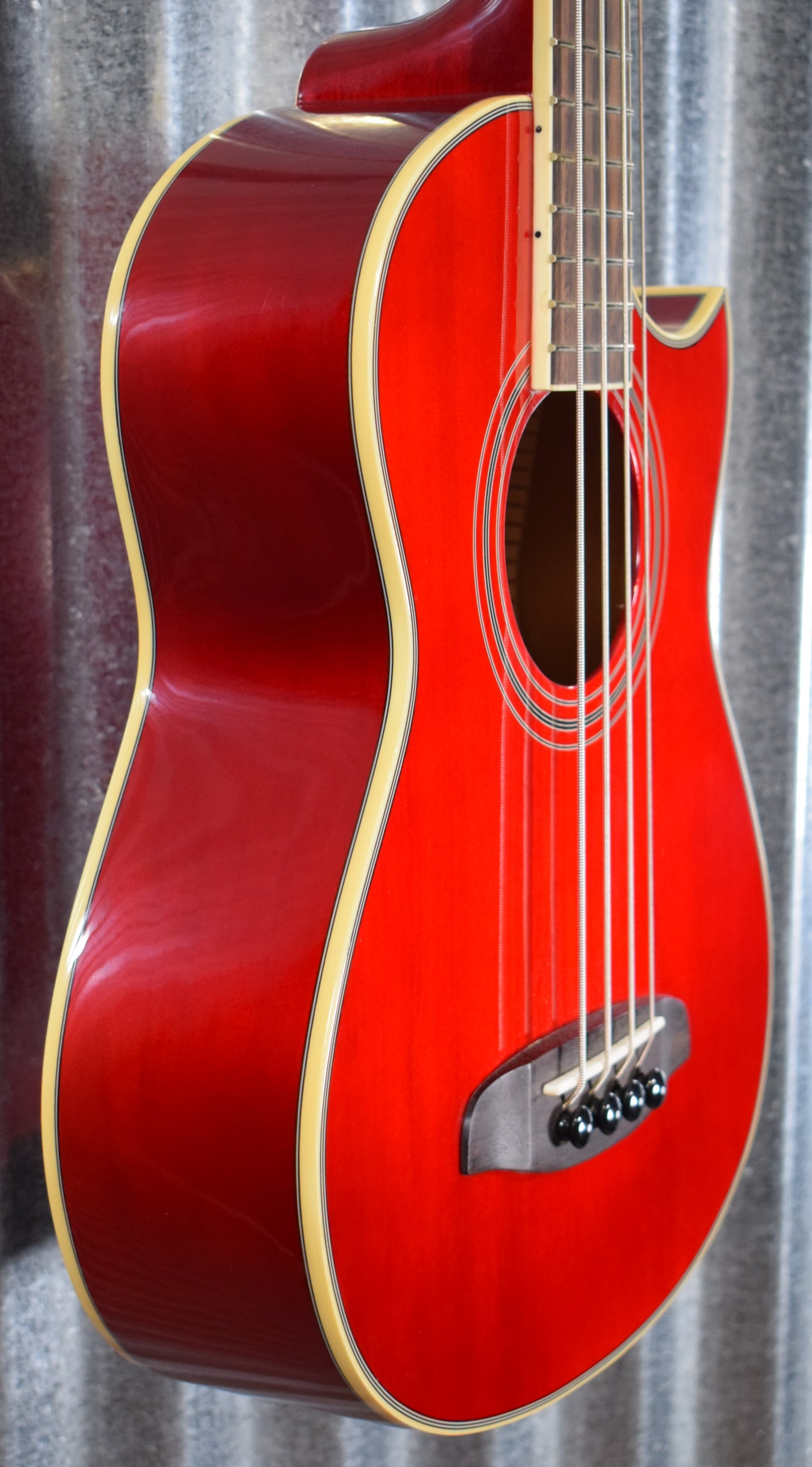 Ortega Guitars Deep Traveler D-Walker-RD Red Short Scale Acoustic Electric Bass & Bag #6021 B Stock