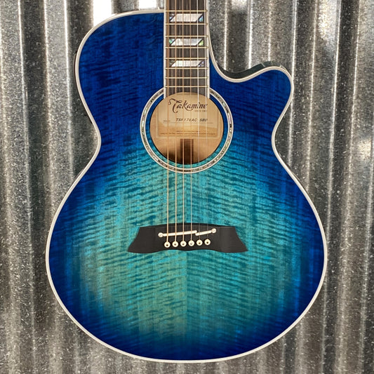 Takamine TSP178AC SBB Thinline Acoustic Electric Flame Blue Burst & Case Japan #0447 Used