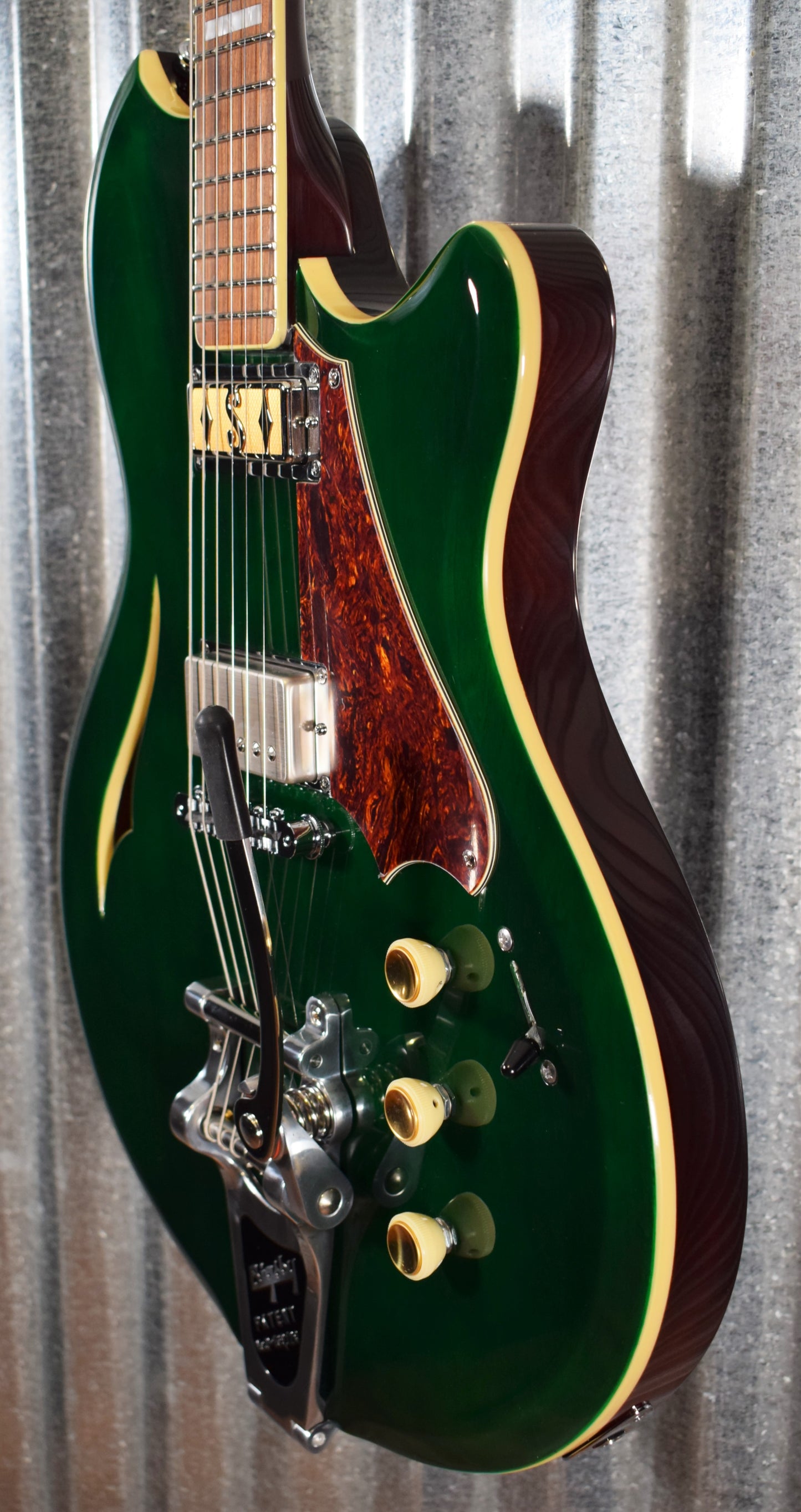 Supro USA 2054BGB7 Conquistador Trans British Green Racing Semi Hollow Guitar & Case Demo #0388