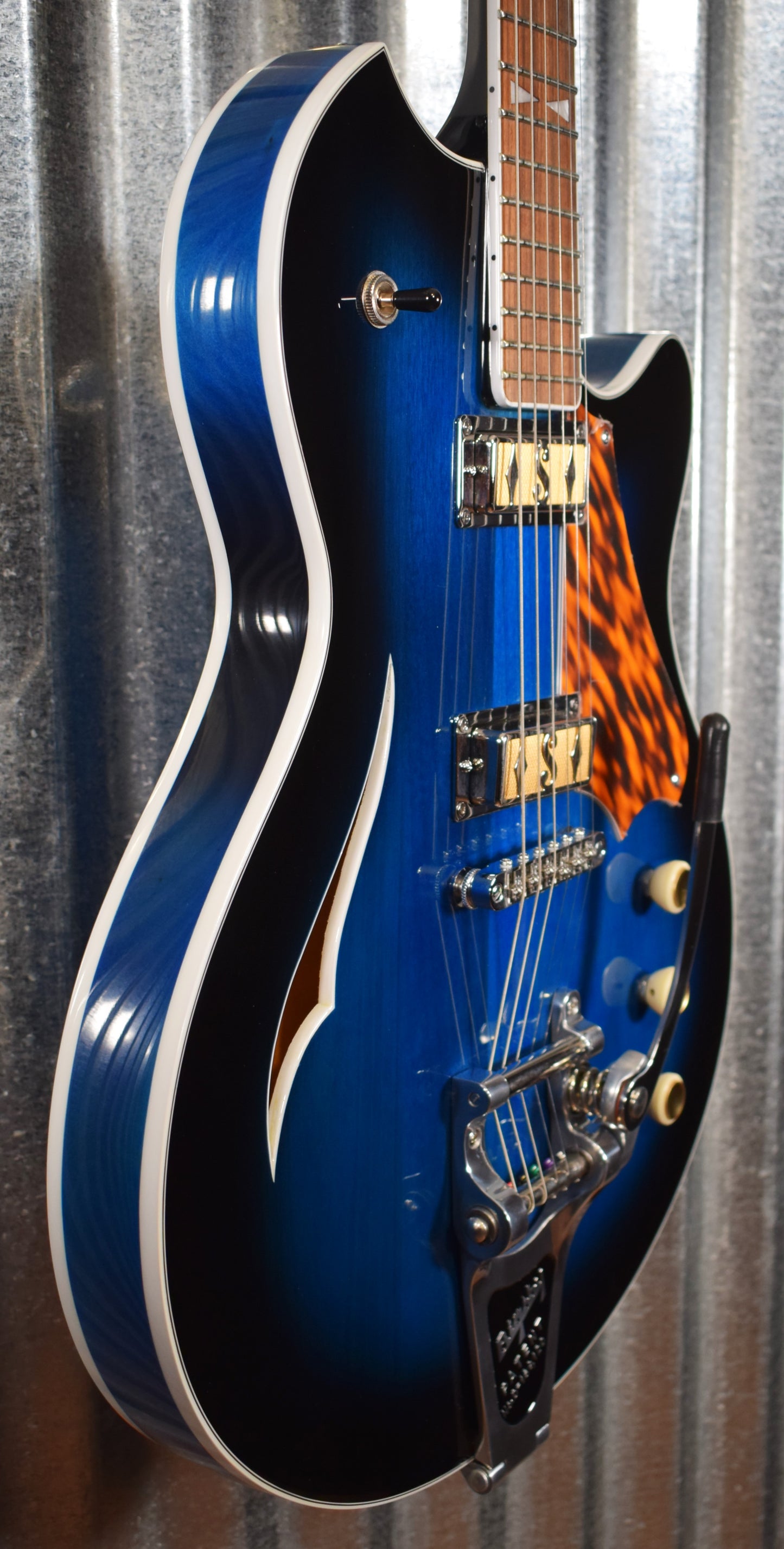 Supro USA 2052ABB7 Clermont Thinline Semi Hollow Trans Blueburst Bigsby Guitar & Case Demo #0369