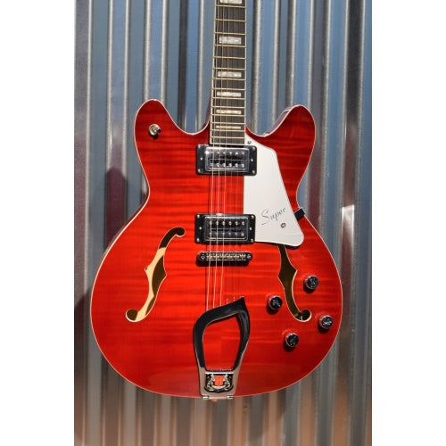 Hagstrom Super VIking SUVIK-WCT Wild Cherry Flame Top Semi-Hollow Guitar & Case #318