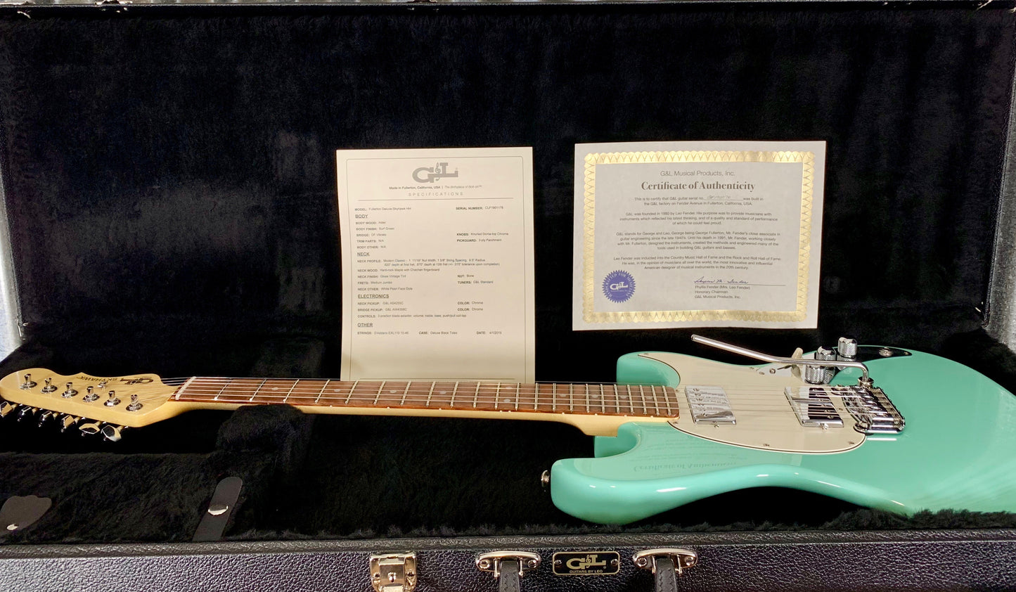 G&L USA Fullerton Deluxe Skyhawk Surf Green Guitar & Case 2019 #1178