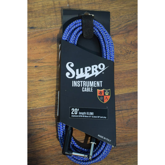 Supro USA CY-20 20' Guitar Bass Instrument Right Angle Cable Blue