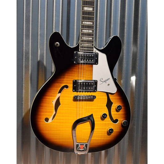 Hagstrom Super VIking SUVIK-TSB Tobacco Sunburst Flame Top Semi-Hollow Guitar #0420