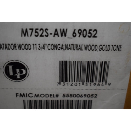 LP Latin Percussion Matador 11 3/4" Wood Conga Natural Gold Tone M752S-AW