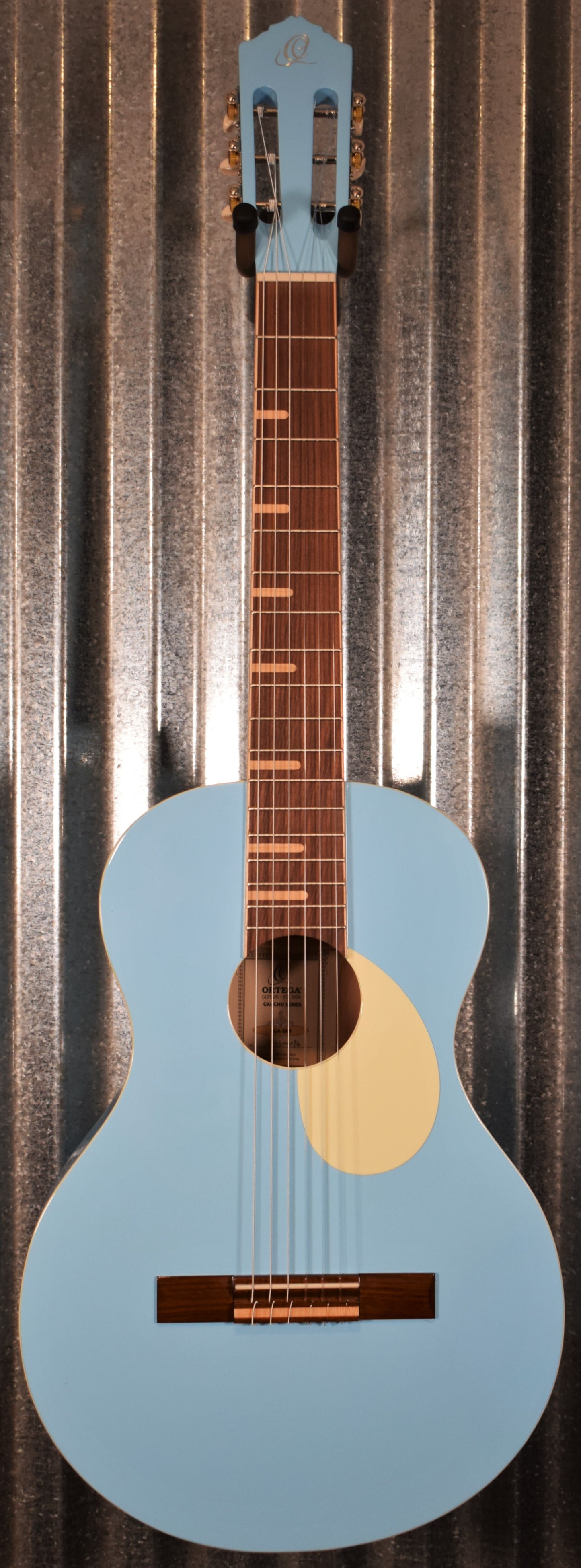Ortega RGA-SKY Gaucho Nylon String Parlor Guitar Sky Blue Guitar & Bag #0094