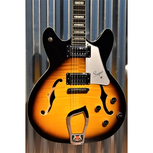 Hagstrom Super VIking SUVIK-TSB Tobacco Sunburst Flame Top Semi-Hollow Guitar & Case #0270